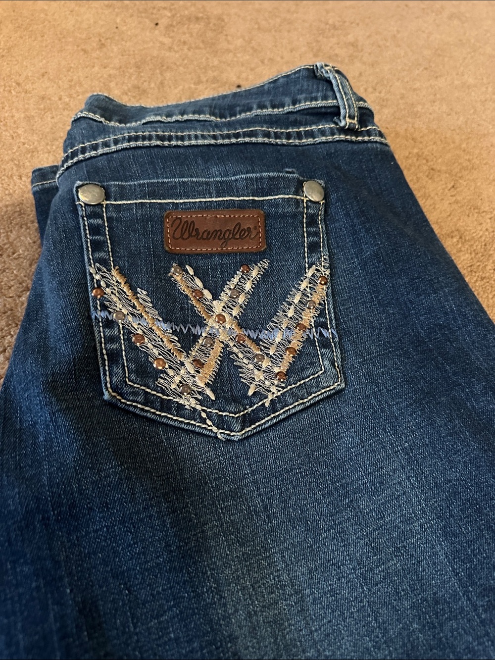 Wrangler Women's Dark Blue Boot Cut Jeans with Embroidered Pocket